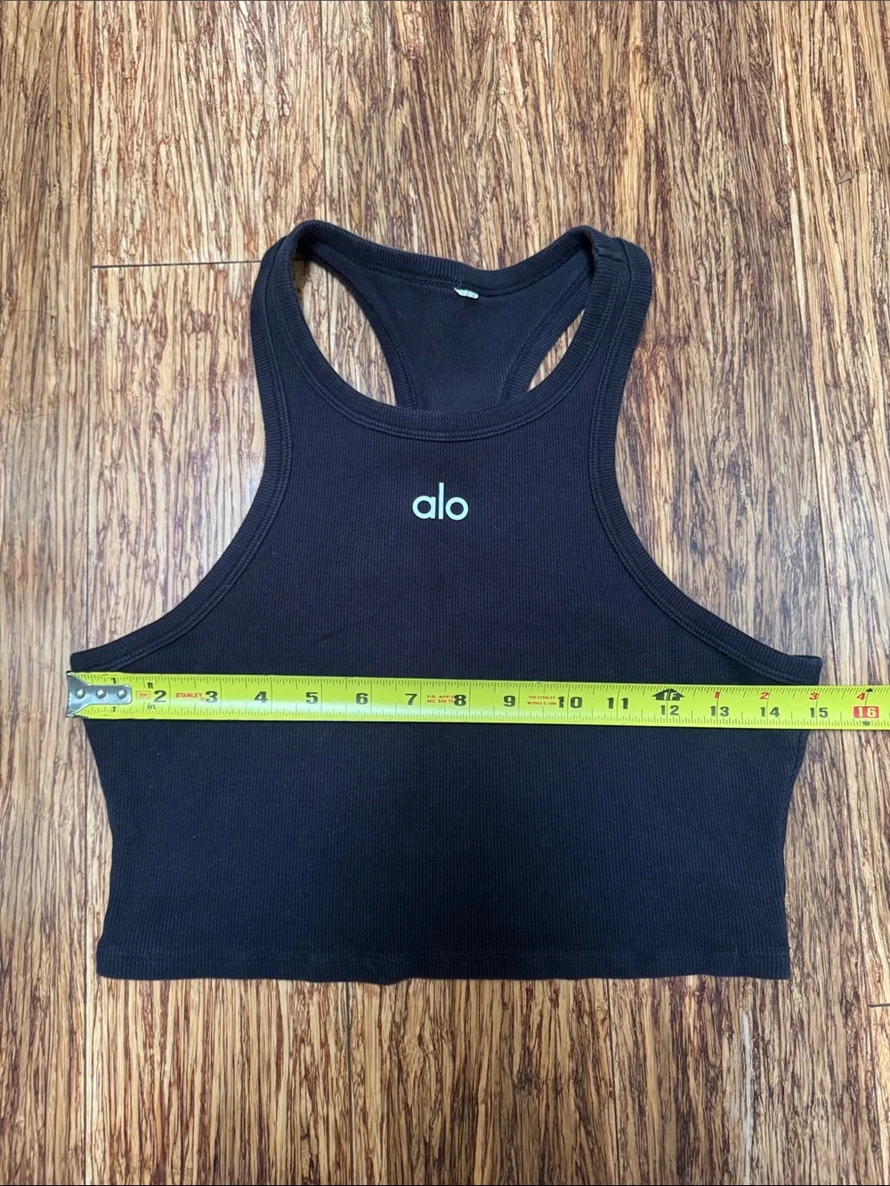 Alo Yoga black ribbed knit cotton blend racerback crop top size small